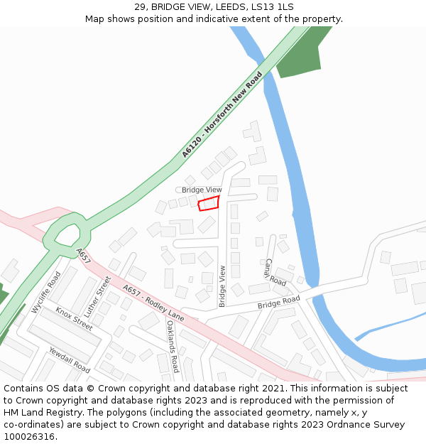 29, BRIDGE VIEW, LEEDS, LS13 1LS: Location map and indicative extent of plot