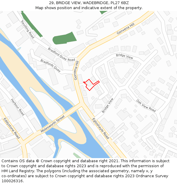 29, BRIDGE VIEW, WADEBRIDGE, PL27 6BZ: Location map and indicative extent of plot