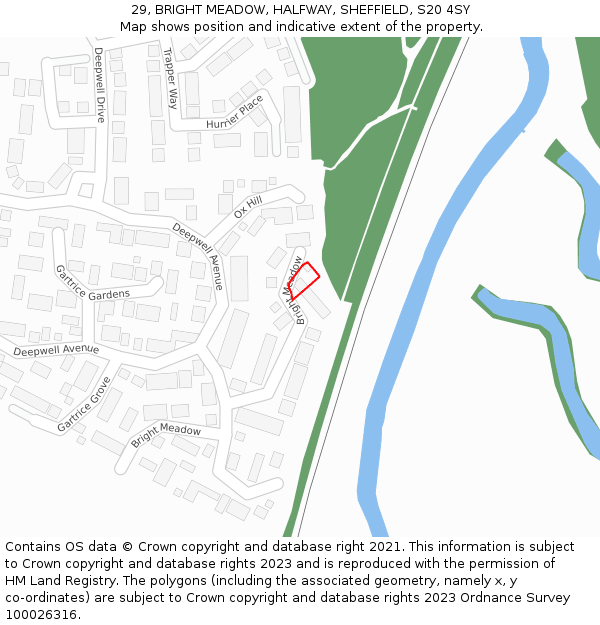 29, BRIGHT MEADOW, HALFWAY, SHEFFIELD, S20 4SY: Location map and indicative extent of plot