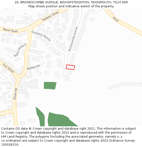 29, BRONESCOMBE AVENUE, BISHOPSTEIGNTON, TEIGNMOUTH, TQ14 9SR: Location map and indicative extent of plot
