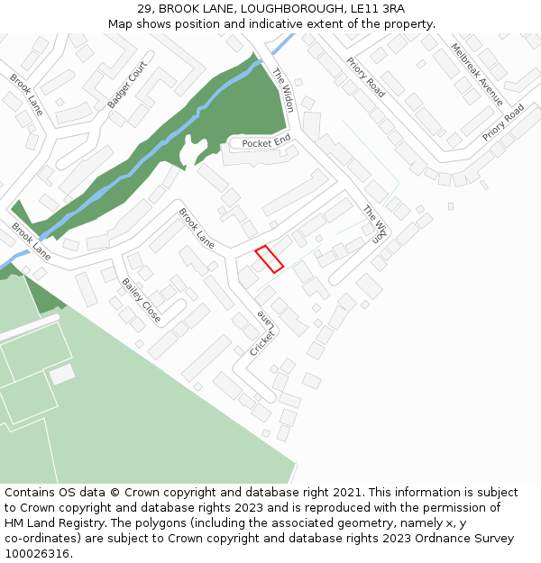 29, BROOK LANE, LOUGHBOROUGH, LE11 3RA: Location map and indicative extent of plot