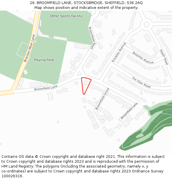 29, BROOMFIELD LANE, STOCKSBRIDGE, SHEFFIELD, S36 2AQ: Location map and indicative extent of plot