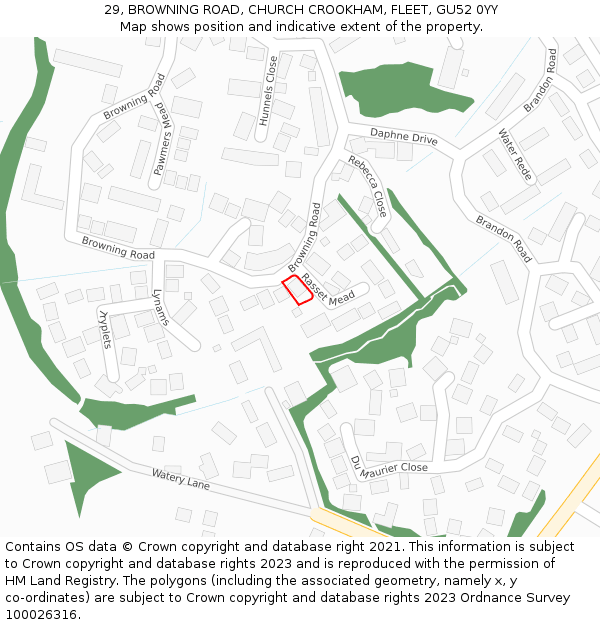 29, BROWNING ROAD, CHURCH CROOKHAM, FLEET, GU52 0YY: Location map and indicative extent of plot