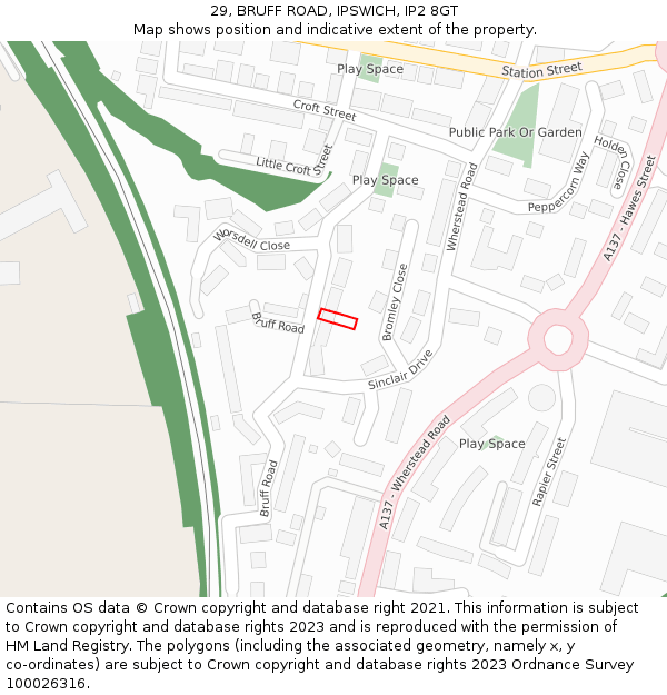 29, BRUFF ROAD, IPSWICH, IP2 8GT: Location map and indicative extent of plot