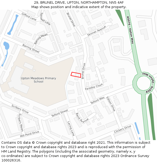 29, BRUNEL DRIVE, UPTON, NORTHAMPTON, NN5 4AF: Location map and indicative extent of plot