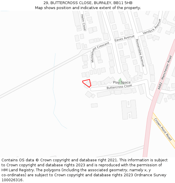 29, BUTTERCROSS CLOSE, BURNLEY, BB11 5HB: Location map and indicative extent of plot