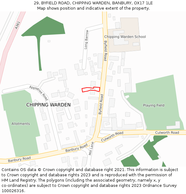 29, BYFIELD ROAD, CHIPPING WARDEN, BANBURY, OX17 1LE: Location map and indicative extent of plot