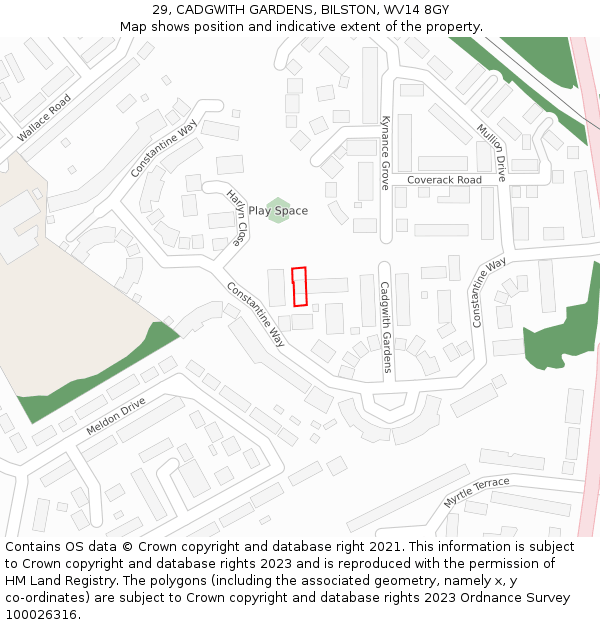 29, CADGWITH GARDENS, BILSTON, WV14 8GY: Location map and indicative extent of plot