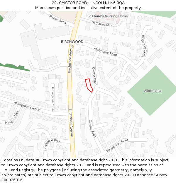 29, CAISTOR ROAD, LINCOLN, LN6 3QA: Location map and indicative extent of plot