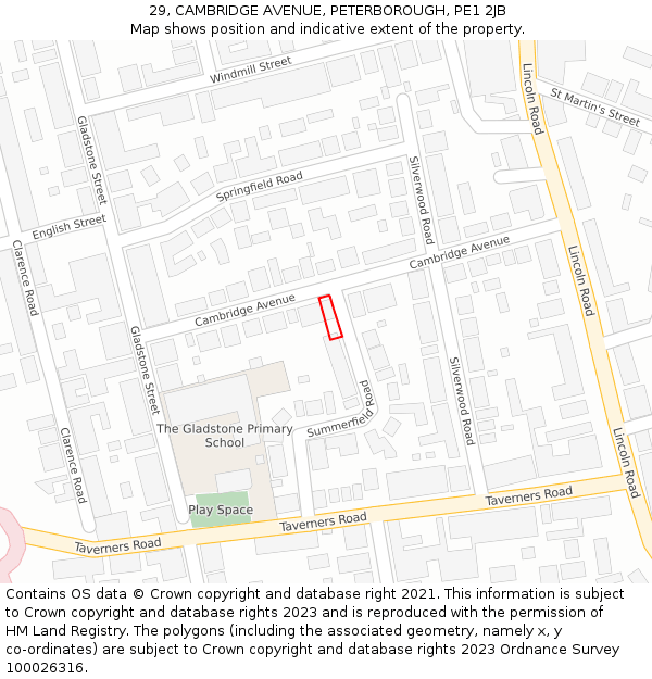 29, CAMBRIDGE AVENUE, PETERBOROUGH, PE1 2JB: Location map and indicative extent of plot