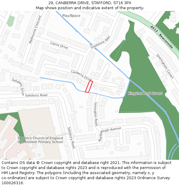 29, CANBERRA DRIVE, STAFFORD, ST16 3PX: Location map and indicative extent of plot