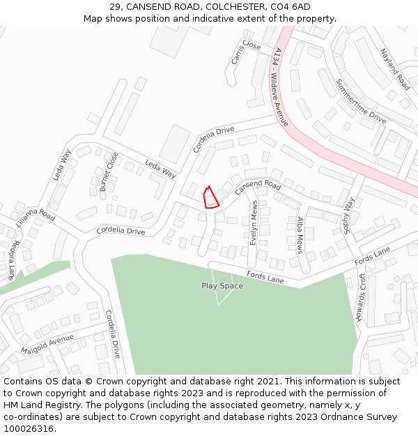 29, CANSEND ROAD, COLCHESTER, CO4 6AD: Location map and indicative extent of plot