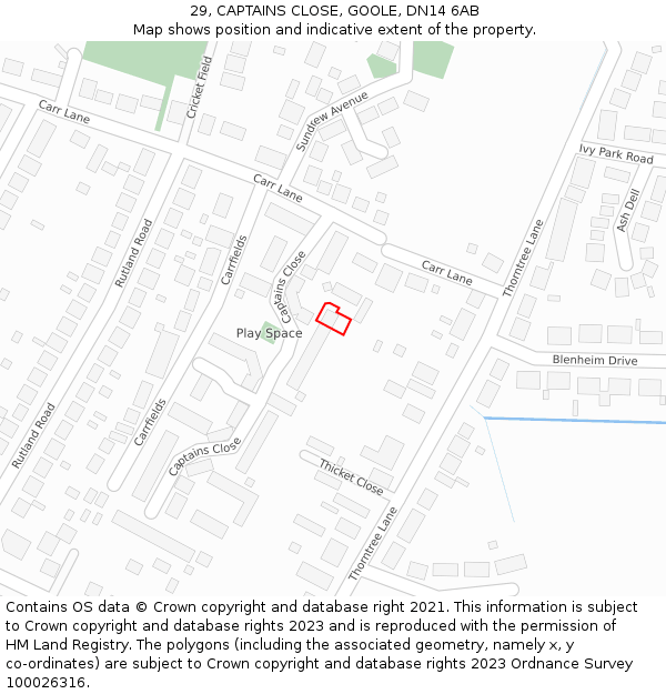 29, CAPTAINS CLOSE, GOOLE, DN14 6AB: Location map and indicative extent of plot