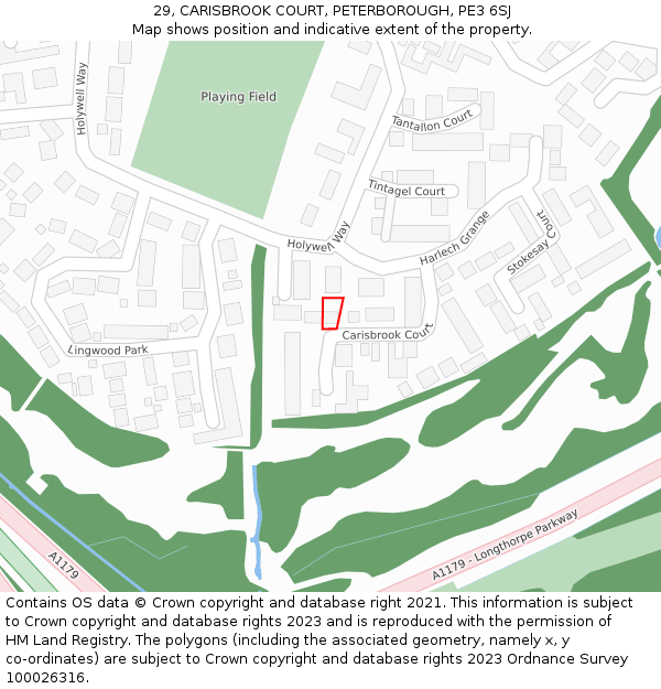 29, CARISBROOK COURT, PETERBOROUGH, PE3 6SJ: Location map and indicative extent of plot