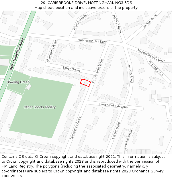 29, CARISBROOKE DRIVE, NOTTINGHAM, NG3 5DS: Location map and indicative extent of plot
