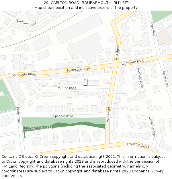 29, CARLTON ROAD, BOURNEMOUTH, BH1 3TF: Location map and indicative extent of plot