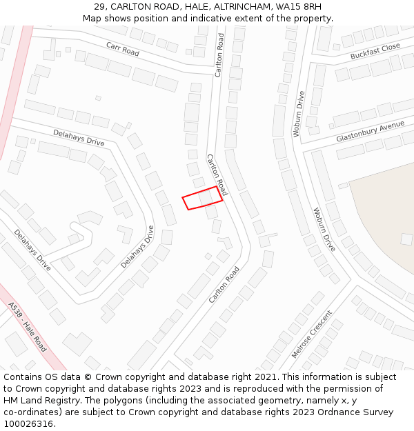 29, CARLTON ROAD, HALE, ALTRINCHAM, WA15 8RH: Location map and indicative extent of plot