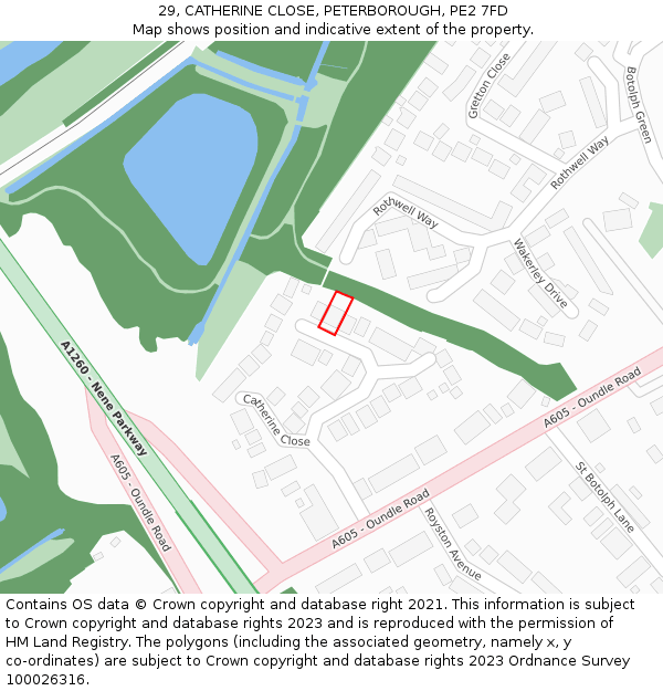 29, CATHERINE CLOSE, PETERBOROUGH, PE2 7FD: Location map and indicative extent of plot