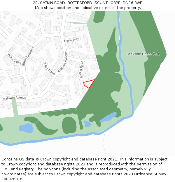29, CATKIN ROAD, BOTTESFORD, SCUNTHORPE, DN16 3WB: Location map and indicative extent of plot