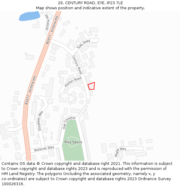 29, CENTURY ROAD, EYE, IP23 7LE: Location map and indicative extent of plot