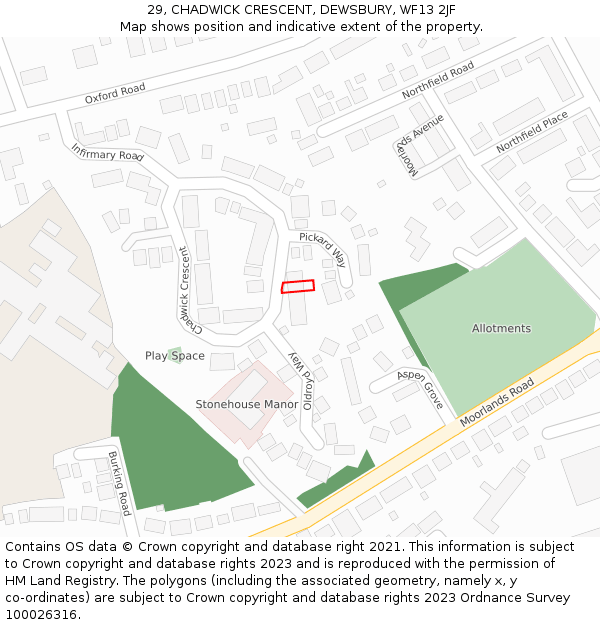 29, CHADWICK CRESCENT, DEWSBURY, WF13 2JF: Location map and indicative extent of plot