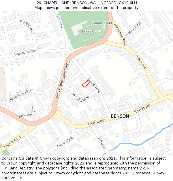 29, CHAPEL LANE, BENSON, WALLINGFORD, OX10 6LU: Location map and indicative extent of plot