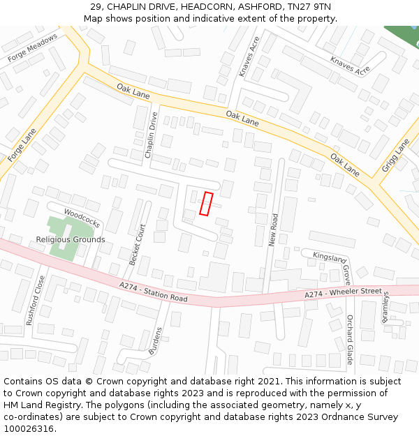 29, CHAPLIN DRIVE, HEADCORN, ASHFORD, TN27 9TN: Location map and indicative extent of plot