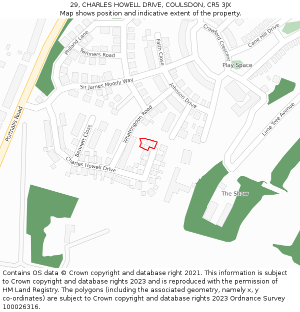 29, CHARLES HOWELL DRIVE, COULSDON, CR5 3JX: Location map and indicative extent of plot