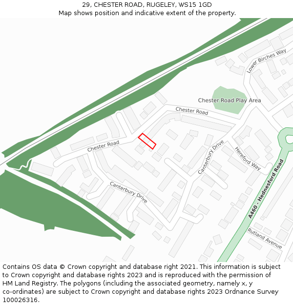 29, CHESTER ROAD, RUGELEY, WS15 1GD: Location map and indicative extent of plot