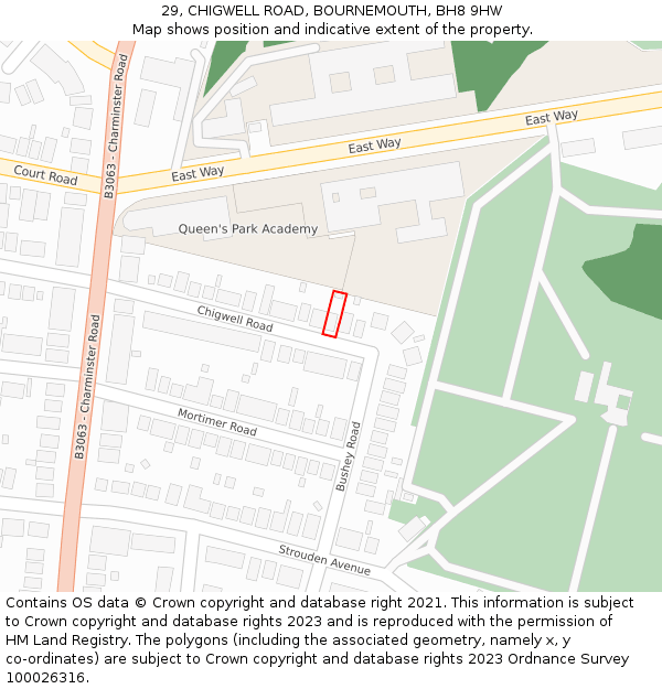 29, CHIGWELL ROAD, BOURNEMOUTH, BH8 9HW: Location map and indicative extent of plot