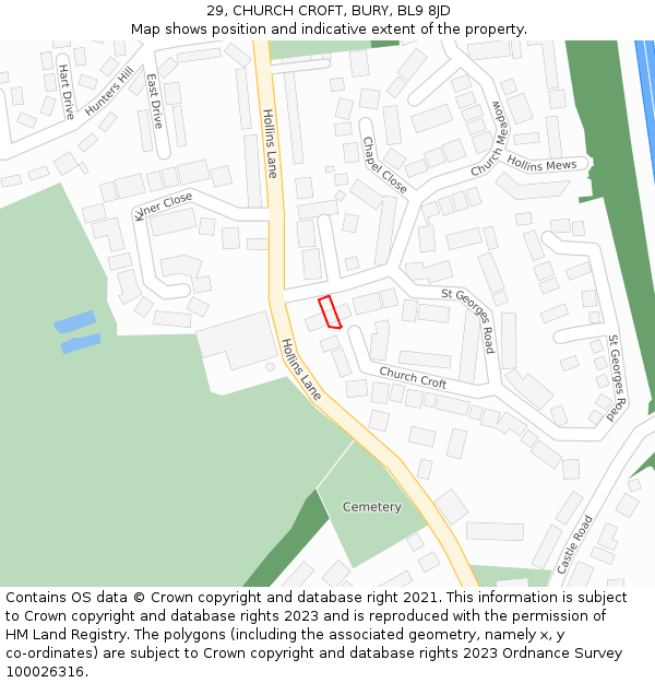 29, CHURCH CROFT, BURY, BL9 8JD: Location map and indicative extent of plot