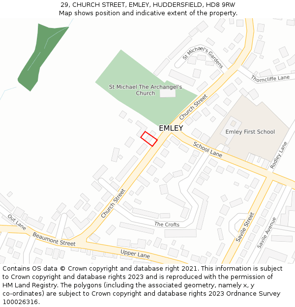 29, CHURCH STREET, EMLEY, HUDDERSFIELD, HD8 9RW: Location map and indicative extent of plot