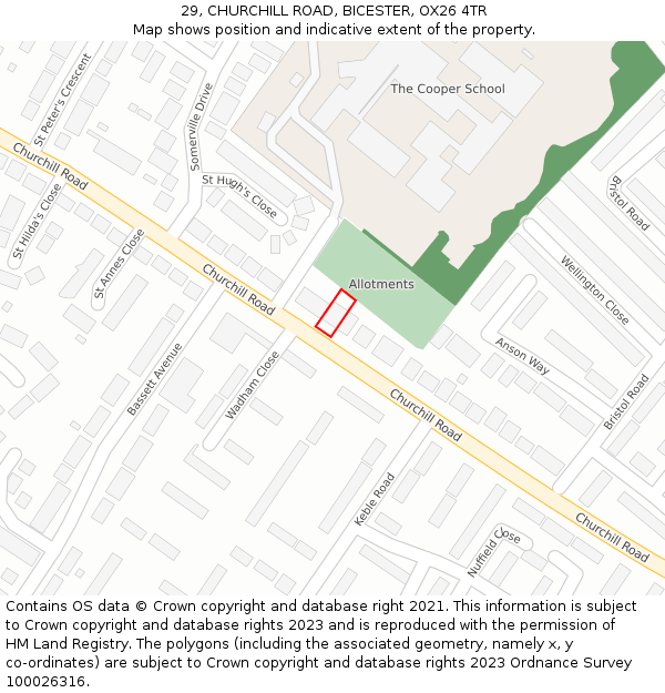 29, CHURCHILL ROAD, BICESTER, OX26 4TR: Location map and indicative extent of plot