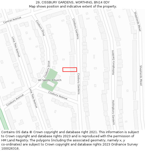 29, CISSBURY GARDENS, WORTHING, BN14 0DY: Location map and indicative extent of plot