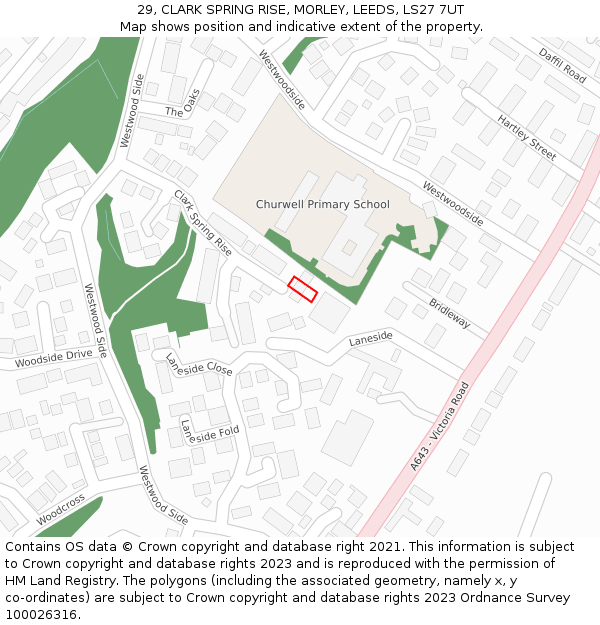 29, CLARK SPRING RISE, MORLEY, LEEDS, LS27 7UT: Location map and indicative extent of plot