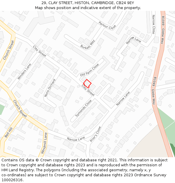 29, CLAY STREET, HISTON, CAMBRIDGE, CB24 9EY: Location map and indicative extent of plot