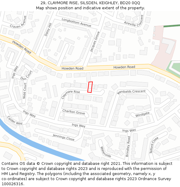 29, CLAYMORE RISE, SILSDEN, KEIGHLEY, BD20 0QQ: Location map and indicative extent of plot