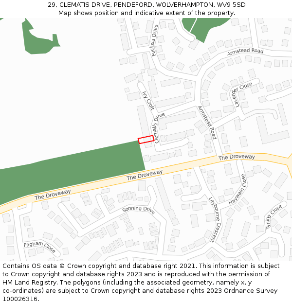 29, CLEMATIS DRIVE, PENDEFORD, WOLVERHAMPTON, WV9 5SD: Location map and indicative extent of plot