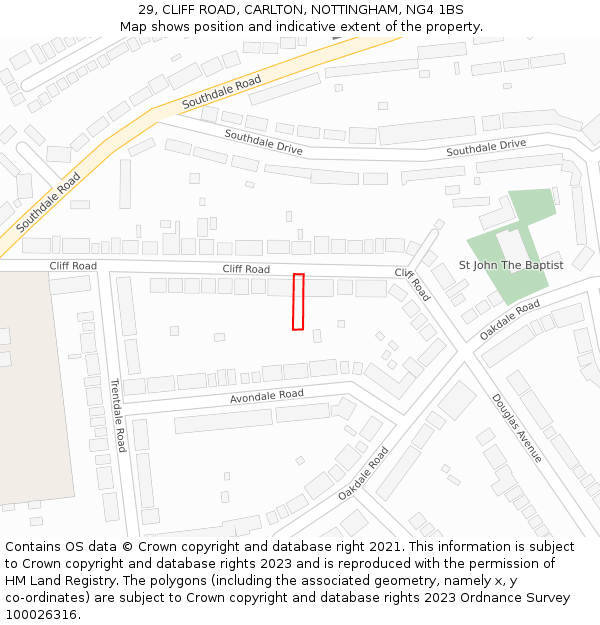 29, CLIFF ROAD, CARLTON, NOTTINGHAM, NG4 1BS: Location map and indicative extent of plot