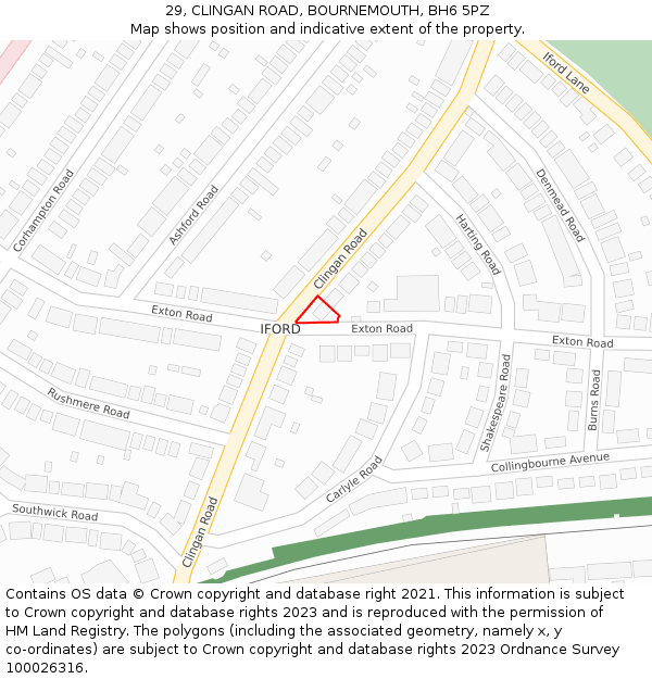 29, CLINGAN ROAD, BOURNEMOUTH, BH6 5PZ: Location map and indicative extent of plot