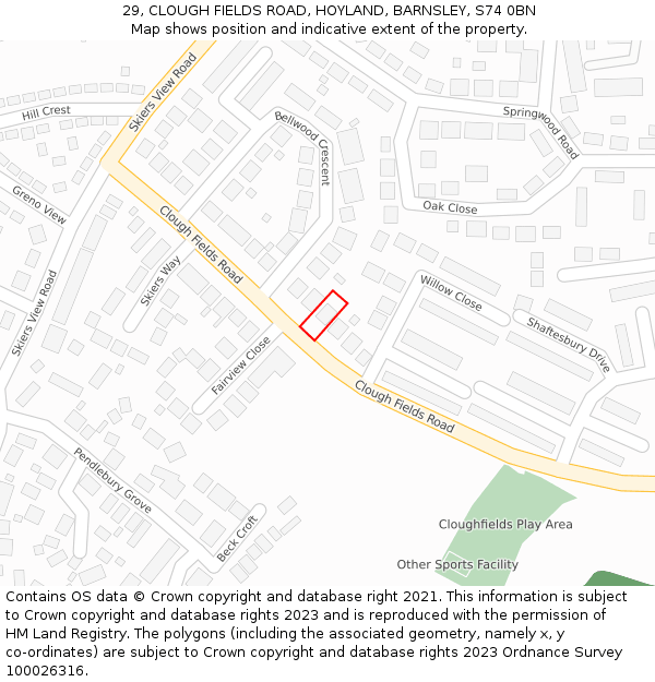 29, CLOUGH FIELDS ROAD, HOYLAND, BARNSLEY, S74 0BN: Location map and indicative extent of plot