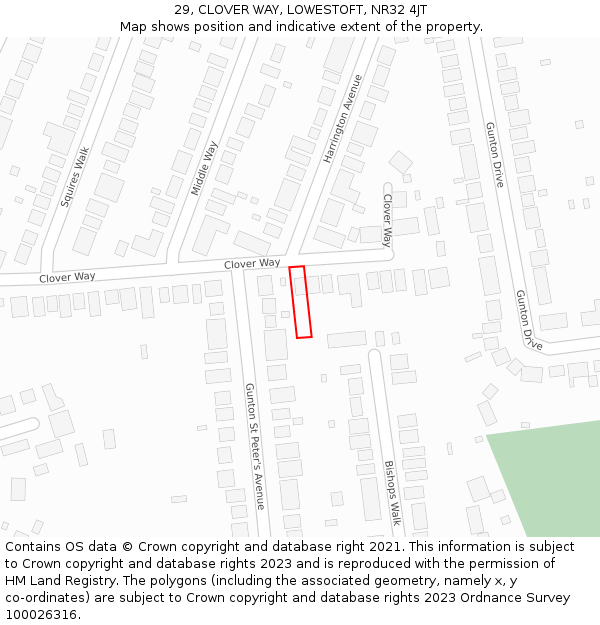 29, CLOVER WAY, LOWESTOFT, NR32 4JT: Location map and indicative extent of plot