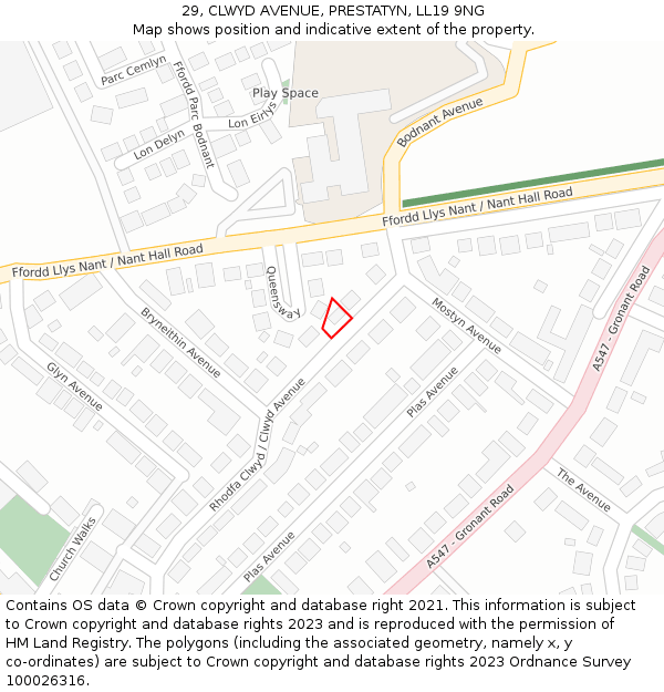 29, CLWYD AVENUE, PRESTATYN, LL19 9NG: Location map and indicative extent of plot