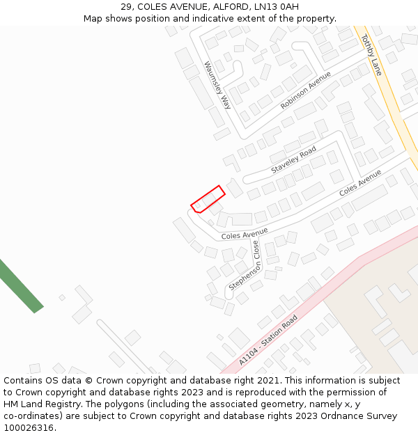29, COLES AVENUE, ALFORD, LN13 0AH: Location map and indicative extent of plot