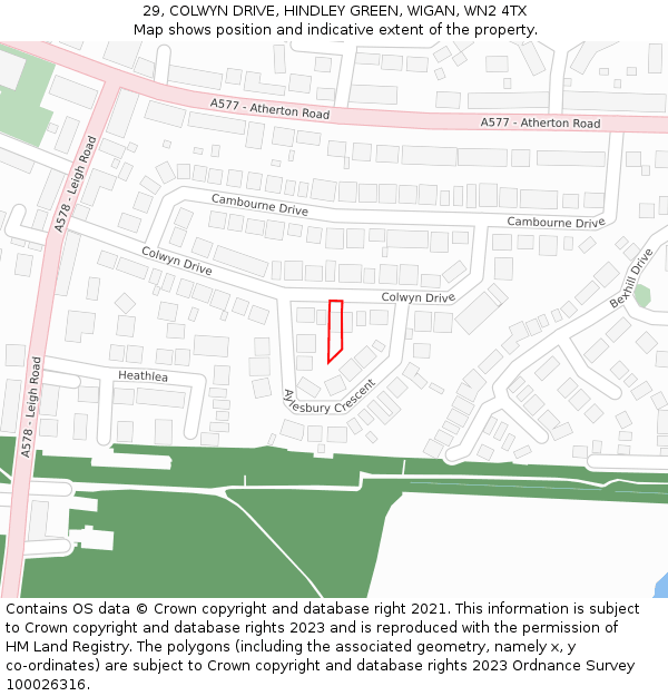 29, COLWYN DRIVE, HINDLEY GREEN, WIGAN, WN2 4TX: Location map and indicative extent of plot