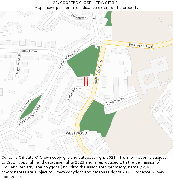 29, COOPERS CLOSE, LEEK, ST13 8JL: Location map and indicative extent of plot