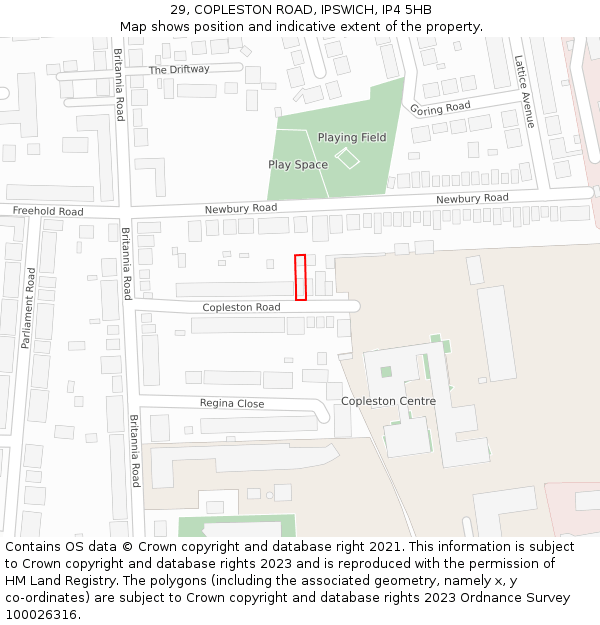 29, COPLESTON ROAD, IPSWICH, IP4 5HB: Location map and indicative extent of plot