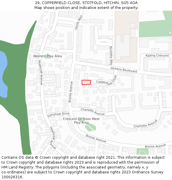 29, COPPERFIELD CLOSE, STOTFOLD, HITCHIN, SG5 4GA: Location map and indicative extent of plot