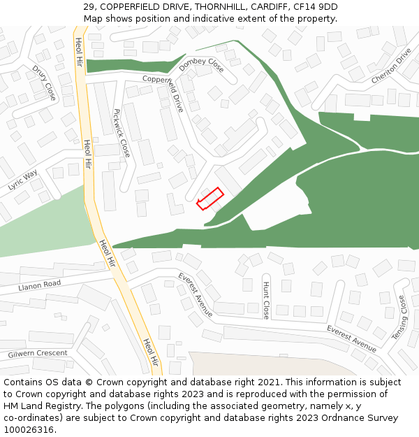 29, COPPERFIELD DRIVE, THORNHILL, CARDIFF, CF14 9DD: Location map and indicative extent of plot