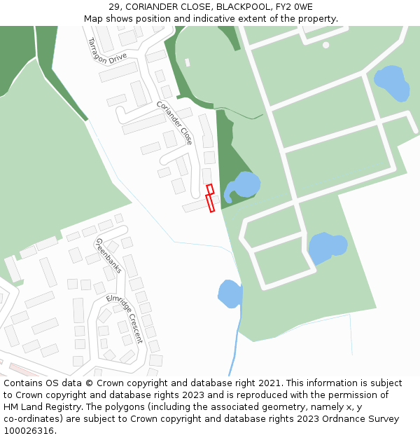 29, CORIANDER CLOSE, BLACKPOOL, FY2 0WE: Location map and indicative extent of plot